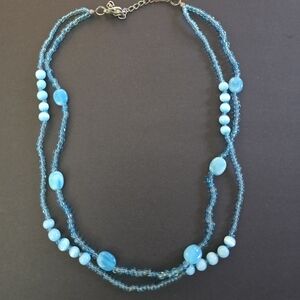 Y2K 2 Tone Blues Glass Beads Layed Necklace